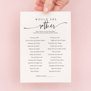 Bridal Shower Games | Would She Rather | Bachelorette Party | Wedding | Printable PDF | Instant Download | PPW552 FAYE