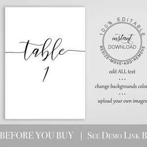 Simplistic Elegant Table Number Template, Flat and Tent Cards, 100% Editable Template PPW0550 Grace image 4