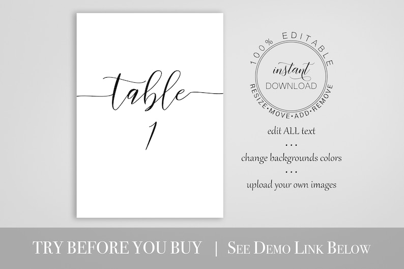 Simplistic Elegant Table Number Template, Flat and Tent Cards, 100% Editable Template PPW0550 Grace image 4