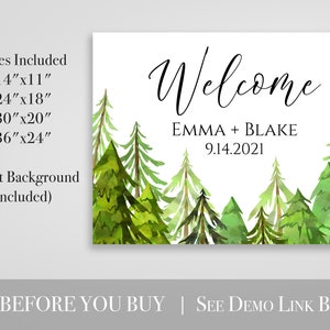 Wedding Welcome Sign Template, Pine Tree Forest Design, Easel Welcome Display Sign, Editable Template, Corjl LINDEN PPW410 image 2