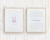 Easter Wall Art Set for Baby Girls - Art print duo - Sweet Easter bunny print for girls - Nursery wall decor - Illustration