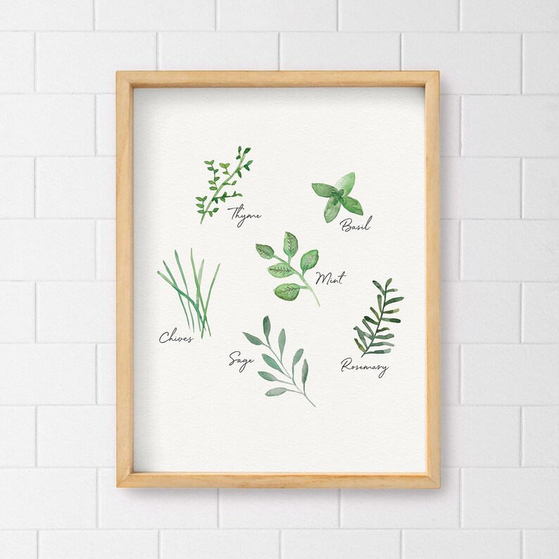 Herbs Wall Art, Herbal Print, Kitchen Decor, Watercolor Herbs, Home