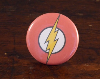 Flash logo - DC superhero inspired 2.25" pinback button/badge, ornament or magnet