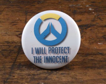 I Will Protect The Innocent - Overwatch inspired 2.25" pinback button/badge, ornament or magnet