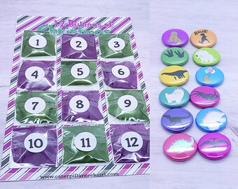 12 Buttons of Christmas - 12 x cute dinosaur themed 1" Buttons in a gift set