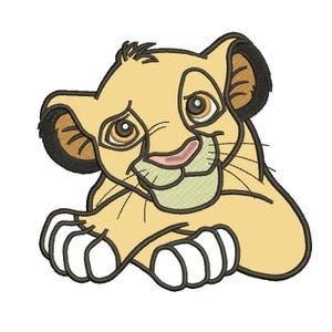 Puede incluir: Una ilustración de dibujos animados de un cachorro de león marrón claro con orejas grandes, ojos marrones y una nariz rosada. El cachorro está acostado con las patas cruzadas delante de él.