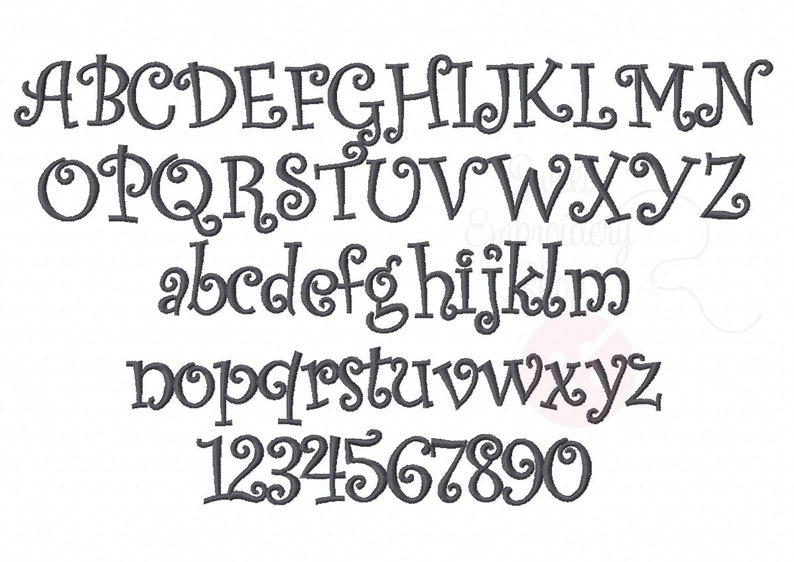 3 Size Curly Font Embroidery Fonts BX 9 Formats Embroidery Etsy