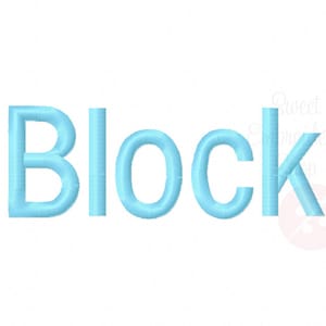 May include: Light blue embroidered word "Block" in a simple, sans-serif font.