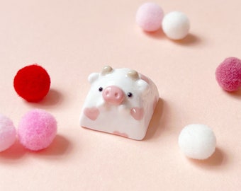 Cupid Cow Artisan Keycap | Love Cow Keycap | Handmade | Animal Keycaps | MX Stem