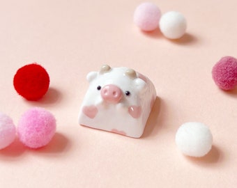 Cupid Cow Artisan Keycap | Heart Patches, PBT, XDA Profile (MX Compatible)