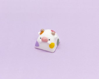 Pastel Rainbow Cow Artisan Keycap | Handmade PBT Animal Keycap (MX Stem)