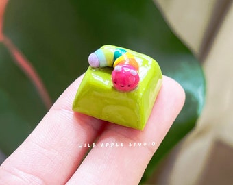 Skittles the Caterpillar Artisan Keycap | Rainbow Keycap | Cute Keycaps | Handmade