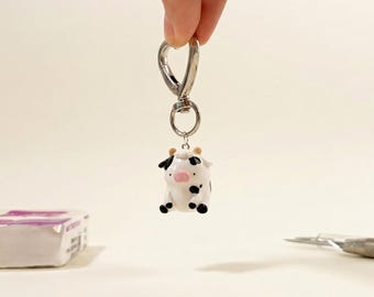 Handmade Clay Cow Charm Keychain