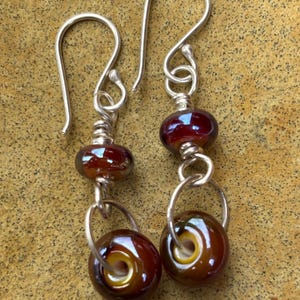 Caramel Glow - Lampwork Glass Dangle Earrings on silver wire