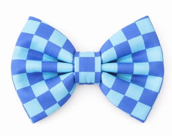 blue checkered pet bow tie by DAPPER DEXTER