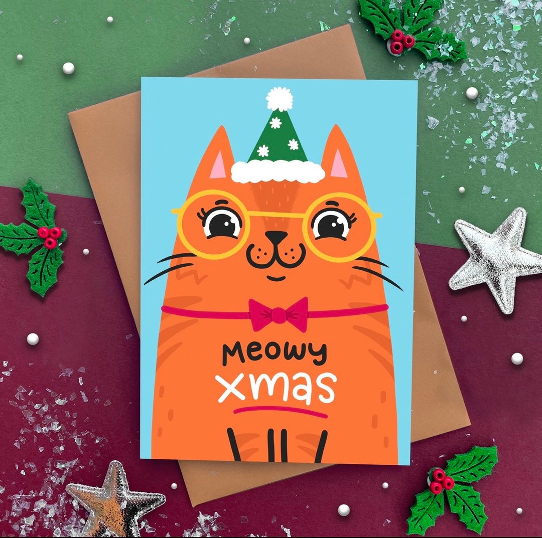 A6 Meowy Christmas Everyone Ginger Cat Christmas Card Etsy