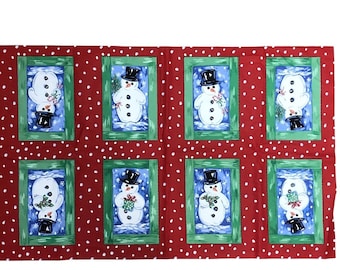 Snowman Squares Cotton Fabric Panel Present Holly Bough Candy Canes Set of 4 Or 8 Squares Per Panel Your Choice