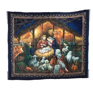 Christmas Nativity Cotton Fabric Panel Mary, Joseph, Baby Jesus, Manger, Animals VIP Cranston 2006  1 Yard