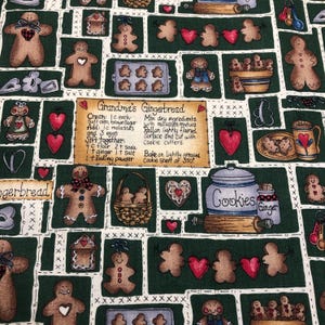 Dianna Marcum Grandma&#39;s Gingerbread With Baking Supplies Vintage Cotton Fabric OOP RARE Christmas By The Yard