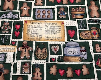 Dianna Marcum Grandma's Gingerbread With Baking Supplies Vintage Cotton Fabric OOP RARE Christmas By The Yard