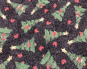 Christmas Trees Night Sky Cotton Fabric Navy Blue Background Holiday BTY Retired
