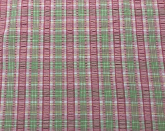 Vintage Pink And Green Striped Seersucker Cotton Fabric 36 X 63 Apparel