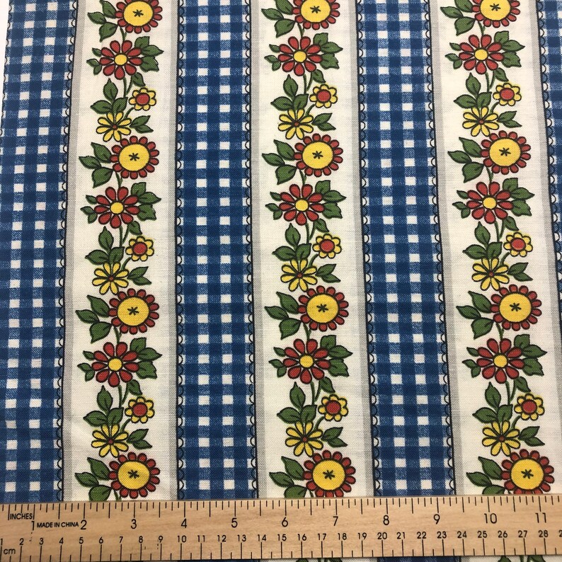 Kitschy Home Decor Fabric Gingham Check With Floral Stripes in Etsy