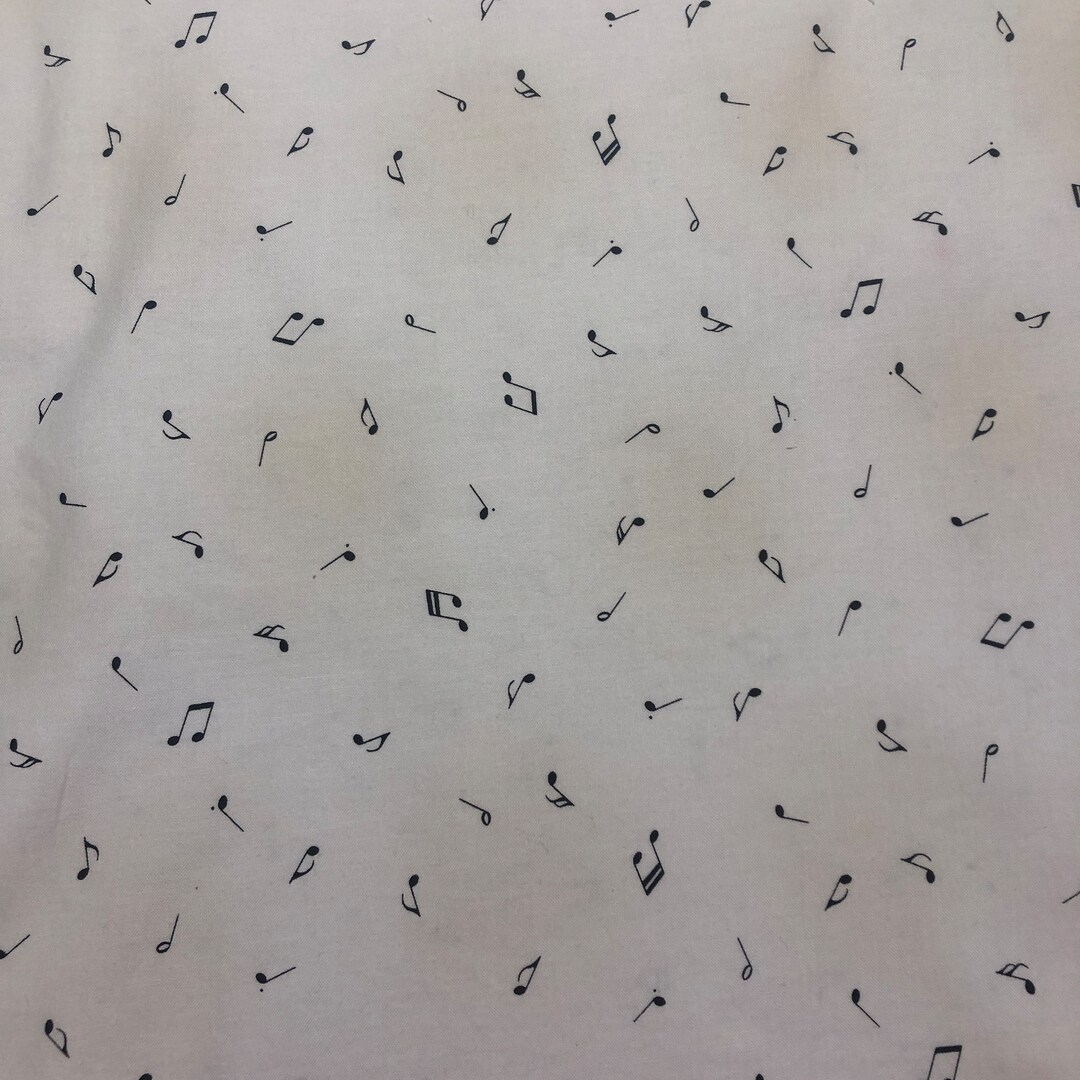 Beautiful Music Black Music Notes Tossed on Mottled Beige Cotton Fabric Ladyfingers Studio for