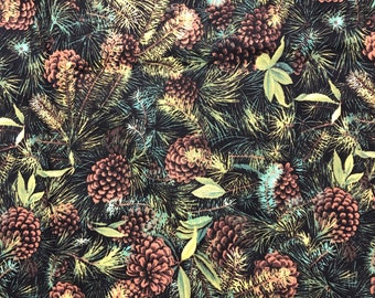 Pinecones And Pine Branches Allover Cotton Fabric Classic Cottons 2005 Retired 18 X 44