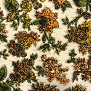 MCM Floral Upholstery Home Decor Cotton Fabric Autumn Colors Crewel Stitch Look BTY
