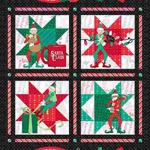 Merry Christmas Naughty Elves Cotton Fabric Panel Marcus Fabrics 23 X 43
