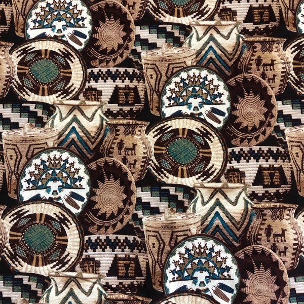 Southwest Native Baskets Cotton Fabric Brown Earthtones David Textiles BTY Retired