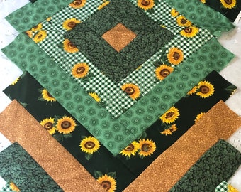 Unfinished Quilted Top Table Runner Sunflowers, Floral, Green, Yellow, Seminole Pattern, Instructions Included 18" X 54"