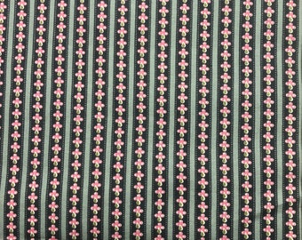 Vintage Sears Vincent Price Floral Stripe Cotton Chintz Fabric Gray, Pink & Black 45" X 36"