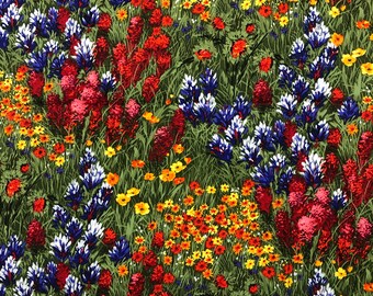 Texas Wildflowers Colorful Flowers Cotton Fabric Michael Miller Fabrics QSQ OOP 47" X 44"