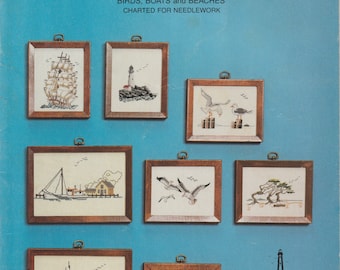 Seascapes Counted Cross Stitch Or Needlepoint Charts Leaflet Birds Boats And Beaches 1978 Virginia Creekman