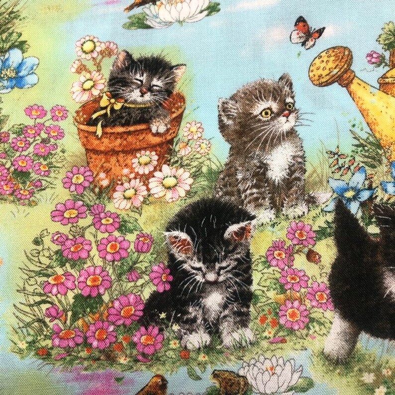Kitty's Garden Robert Kaufman Cotton Fabric Kittens Etsy