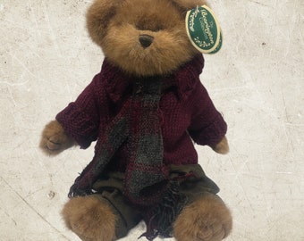 The Bearington Collection Wesley Plush Collectible Bear Green Corduroy Pants Burgundy Sweater And Plaid Scarf 1393 Retired 2005