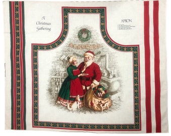 A Christmas Gathering Apron Cut And Sew Cotton Panel Santa And Mrs. Claus Wamsutta OTC