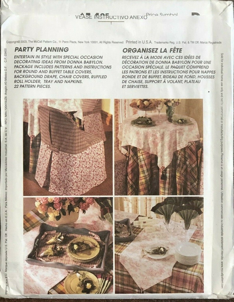 McCalls 4122 Party Planning Round Buffet Table Covers Sewing Pattern