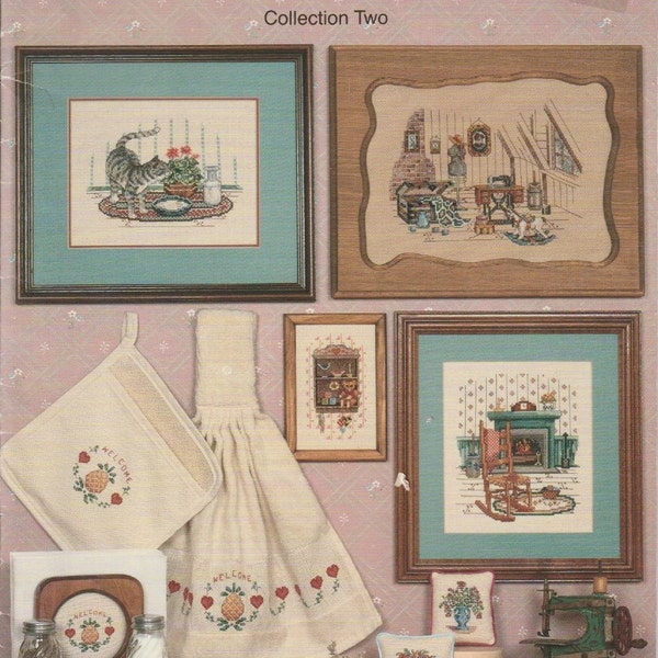 Canterbury Designs Times Remembered Collection Two Cross Stitch Leaflet Fireplace Scene Country Bear Grandmas Attic Cat In Window And More