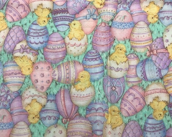 Pastel Packed Easter Eggs And Chicks Cotton Fabric BTY 36" X 42