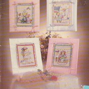 Alma Lynne 1980s I Love Cross Stitch ALX-25  Pattern Book Leaflet Howe Sewn A Friend Is Worth Girl Doing Cross Stitch