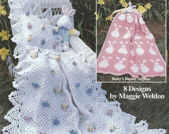 Maggies Crochet Worsted Weight Baby Afghans Leaflet 8 Designs Pineapple Rose Blossom Babys Bunny Prayer Puff Square and More