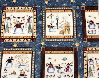 Snowfolk Collection Snowman Squares Cotton Fabric Carol Endres By Spectrix