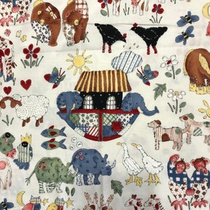 Alexander Henry Cotton Fabric: Two By Two Ark Animals Print (44 X 69)