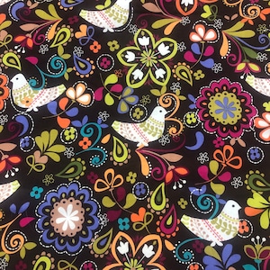 Birds of Norway Espresso Floral Cotton Quilting Fabric Michael Miller CX-3589 BTY