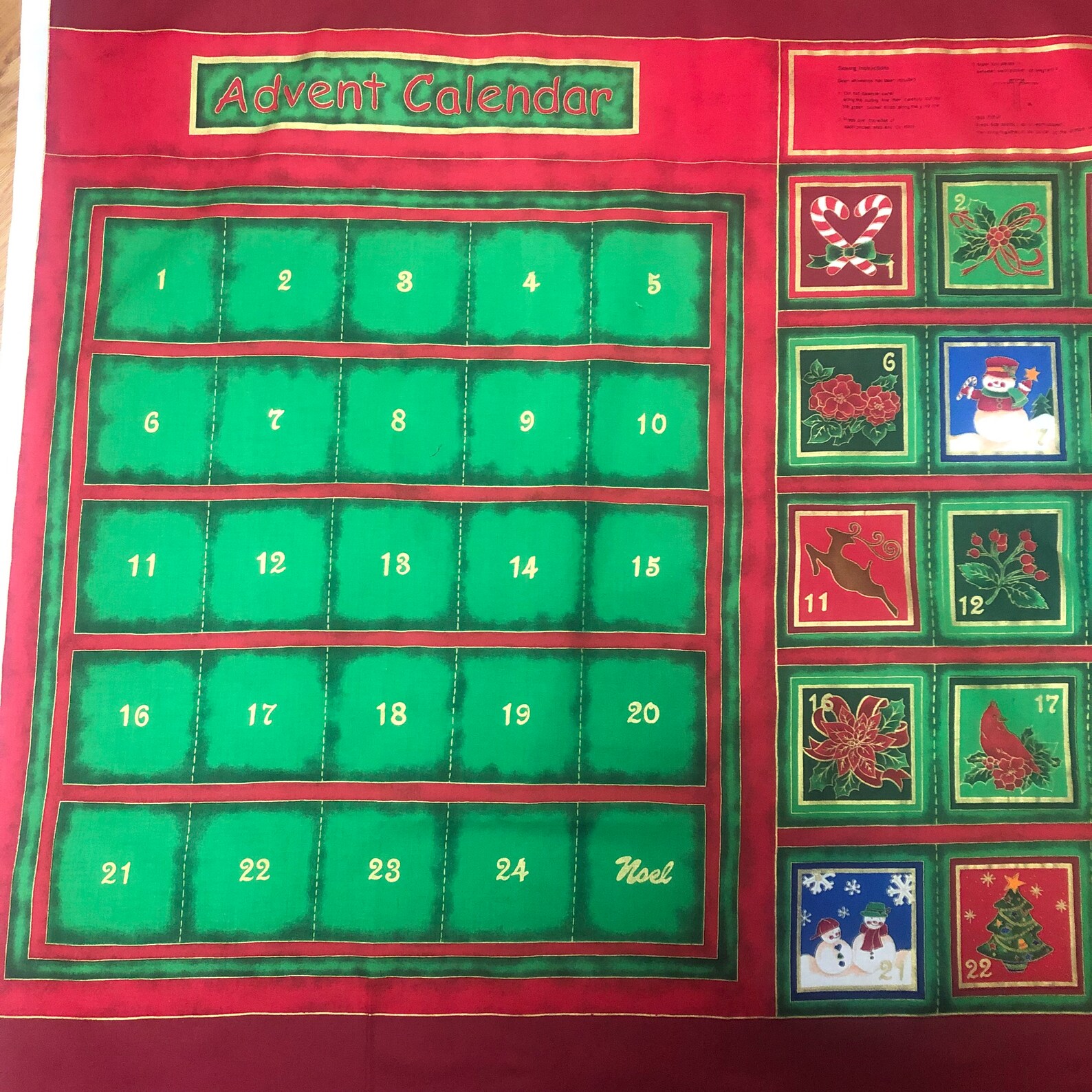 Advent Calendar Fabric Quilt Panel Cotten Noel Snowman Deer - Etsy
