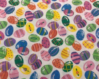 Colorful Easter Eggs On White Cotton Fabric 44 X 34 Retired Print