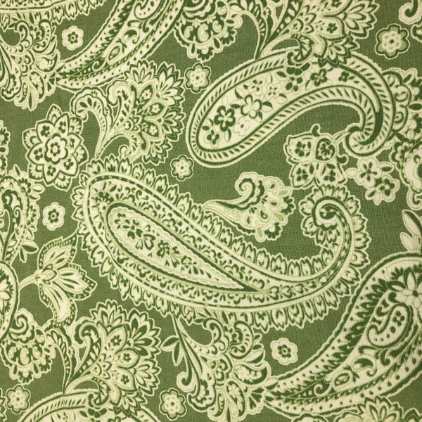 Boteh Green & White Upholstery Fabric  Paisley Floral Pattern